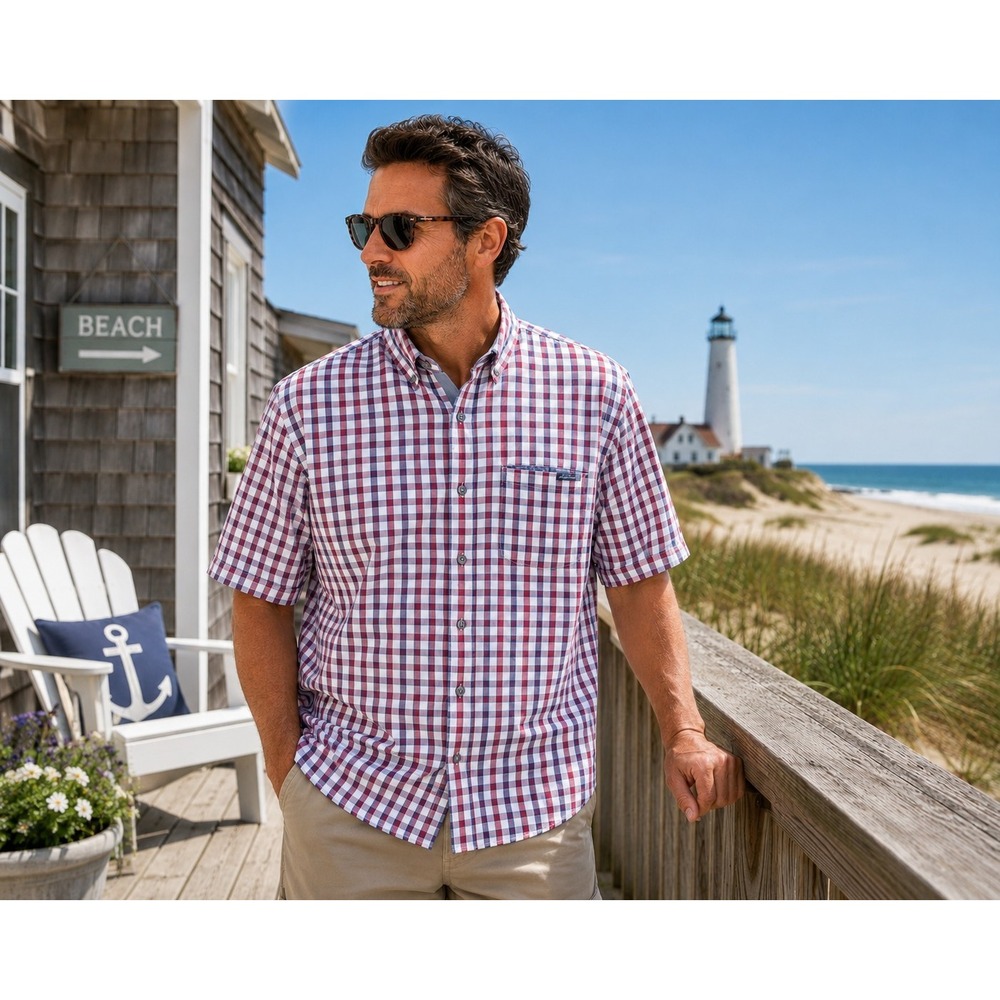 Eddie Bauer Travex Shirt Mens TXL Red Blue Plaid Classic Tall Fit Cotton Casual
